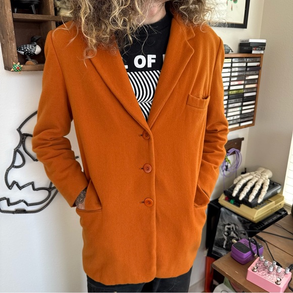 💀 SOLD 💀 Vintage 80s Burnt Orange Wool Cashmere Blend Lined Blazer ~ Size Small - Picture 2 of 9